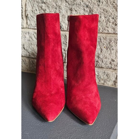 Marc Fisher Red Suede Boots, Pointed Toe, Side Zip MAYAE, High Heel, Sz 7.5M - Picture 3 of 8